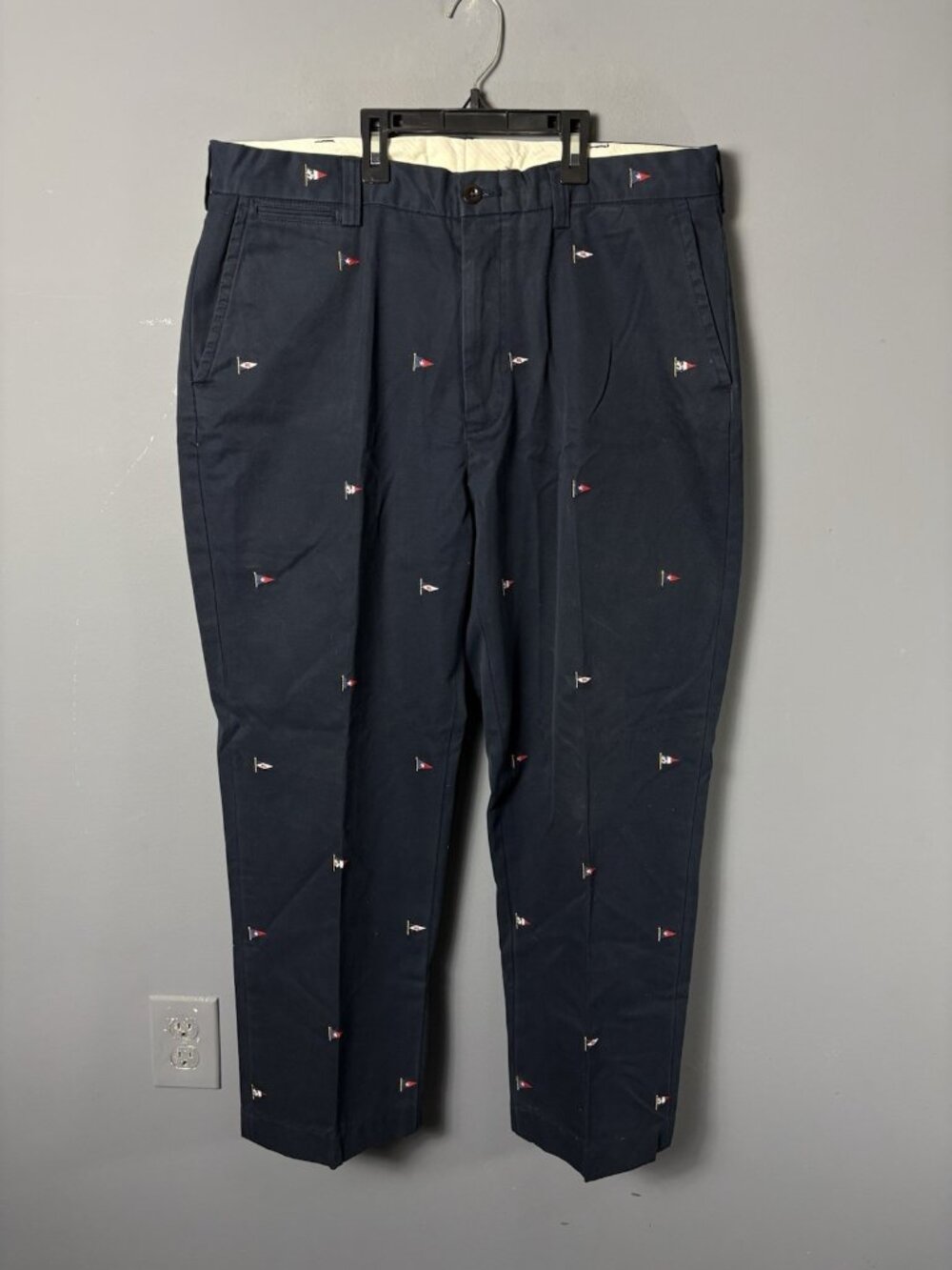 POLO Ralph Lauren Mens Size 36x28 Navy Blue Nautical Embroidered Chino Pants